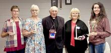 Pictured left to right: Treasurer, Kathie Hassett, St Mary’s Parish, Mullen; President, Cindy Dunbar, Assumption of the Blessed Virgin Mary Parish, Sargent; Deanery Spiritual Adviser Fr. Lou Nollette; Vice President, Echo Pelster, Holy Spirit Parish, North Platte; and Secretary, Alena Arendt, St Nicholas Parish, Valentine.