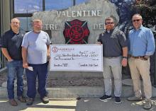 Pictured in Valentine, L to R: Senior Vice President Ryan Hutchinson, Valentine Fire Chief Terry Engles, SSS Market President, Zane Limbach, President Kyle Arganbright.
