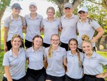 The Lady Badger golf team is pictured back row, varsity, L to R : Joni Cox, Rylee Wackler, Jojo Jordan, Grace Murphy, Tierney Miller. Front row, L to R, JV team: Marybelle Ward, Mady Bopp, Samantha Sprenger, Kassie Hanson, Rylee Ward.