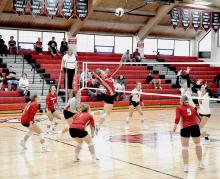 Alliance - 25, 25 = 2 Valentine - 10, 17 = 0 Decatur Community - 25, 25 = 2 Stats weren’t available at press time. Pictured above left, Cadence Swanson sets the ball in the game against Alliance. Pictured above right, Annelena Nelson gets ready to spike the ball in the game against McCook.