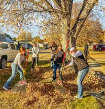 FFA members raked leaves around town and are pictured: Parker Wackler, Kaden Garwood, Rhett Ward, Annalena Nelson, Kate Dorsey, and Camilla Brown. Photo by Shawna Houdek