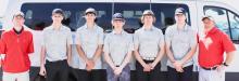 Pictured are from L to R: Coach Coleman, Cooper Jordan, Caden Stankoski, Garrett Cumbow, Westin Witte, Cooper Phillips, and Coach Devin Muirhead.