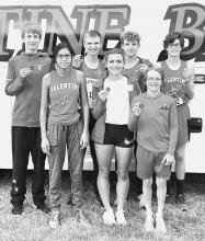 Medal winners are pictured, back row, L to R: Tyson Welch, Grant Springer, Lex Larsen, Isaac Cronin. Front row, L to R: Aiden Hand, MaKenzie Long, and Deklin Titus.
