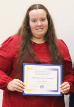 Grace Wolff was recently named the recipient of the Keith Keltgen Memorial Scholarship at the SDSU College of Agriculture, Food and Environmental Sciences Scholarship and Recognition Banquet. She is here with SD Corn Endowed Dean of the college, Joe Cassady.