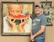 David Dorsey with his Best of Show painting titled Watermelon. There are 27 works in the traveling ANAC Art Show on display at the Valentine Public Library. Stop in and see these amazing artworks.