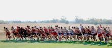 All of the SWC male runners getting ready to run the 5,000 Meters and complete their race.
