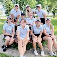 Placing third out of six schools, the Lady Badger Golf team is pictured back row, L to R: Grace Murphy, Rylee Ward, Tierney Miller, Joni Cox, Rylee Wackler. Front row, L to R: Marybelle Ward, Jojo Jordan, Kaetryn Bancroft and Kaylee Hanson.