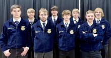 Welding Team, back row, L to R: Laken Krogman (MIG), Reeves Witte (MIG), Prent Parker (OA), Westin Witty(ARC). Front row, L to R: Landen Mooney (A), Trevor Burdick (ARC), Deklin Titus (TIG), Jennings Morgan (TIG).