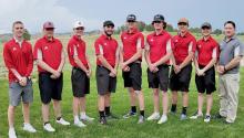Pictured are from L to R: Coach Coleman, Brayden Grubham, Cooper Jordan, Sean Springer, Jackson Ravenscroft, Cameron Jordan, Hayden Larabee, Logan Muirhead, and Coach Muirhead.