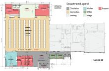 The floor plan of the Cherry County Convention Center which is to be added on to Mid Plains Community College’s Valentine Campus. Completion date is expected in July 2027. Existing Mid Plains Community College Valentine Campus, which will also serve as breakout rooms.