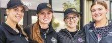 Pictured are from L to R: Ashlyn Schmidt of Sterling, CO, Rozlyn Wills of Alliance, NE, Katelyn Dorsey of Valentine, NE and Brea Mills of Yoder, WY, are members of both the Eastern Wyoming College Livestock Judging Team and Livestock Show Team.