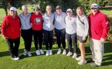 Pictured are from L to R: Coach Houdek, Rylee Wackler, Joni Cox, Samantha Sprenger, Grace Murphy, Tierney Miller, Jocelyn Jordan, and Coach Muirhead.