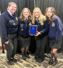 Ag Demonstration team earned a Gold Medal Team and are pictured from L to R: Jenalee Garwood, Emma Kreutner, Cadence Swanson, Talia Wenig.