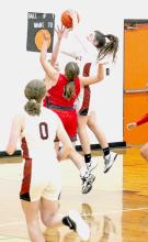 Aubree Johnson putting up a bucket against Valentine. Photo by Shontell Roseberry