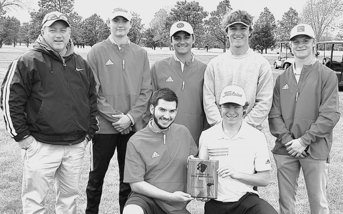 The VHS boys golf team pictured are back row, L to R: Coach Devin Muirhead, Jackson Ravenscroft, Kane Fowler, Ryan O’Kief, and Chris Williams. Front row, L to R: Sean Springer and Brysen Limbach.