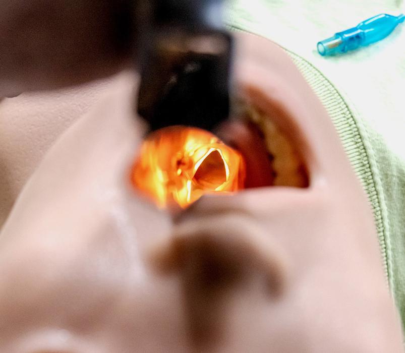 Trainer James Staab showed the inside of the mannequin’s mouth and throat which he readied for intubation. The mannequin is so advanced that EMS learned how to help give birth in a training scenario.