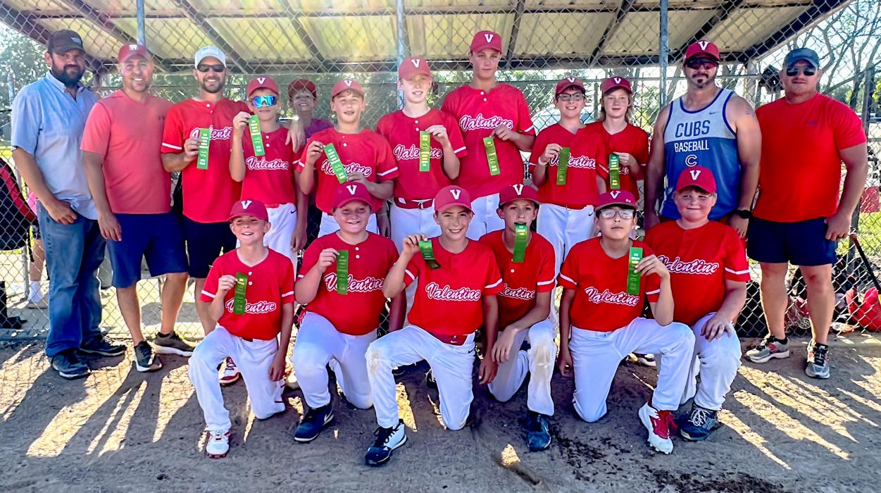 Pictured are back row, L to R: Coach Chad Gale, Coach Kurt Arganbright, Coach Josh Benson, Ty Benson, Tilden Foster, Wade Daugherty, Connor Lurz, Collier Reagle, Sam Osburn, Coach Blake Beebout, Coach Jim Bargen. Front row, L to R: Liam Tenhouse, Harrison Bargen, Kase Arganbright, Banks Beebout, Taylor Two Strike, and Caden Gale.