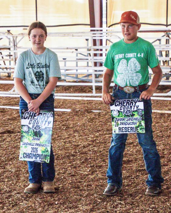 Junior Sandhills Production Champion Audrey Nollette and Reserve Junior Sandhills Production Tyler Bachelor.