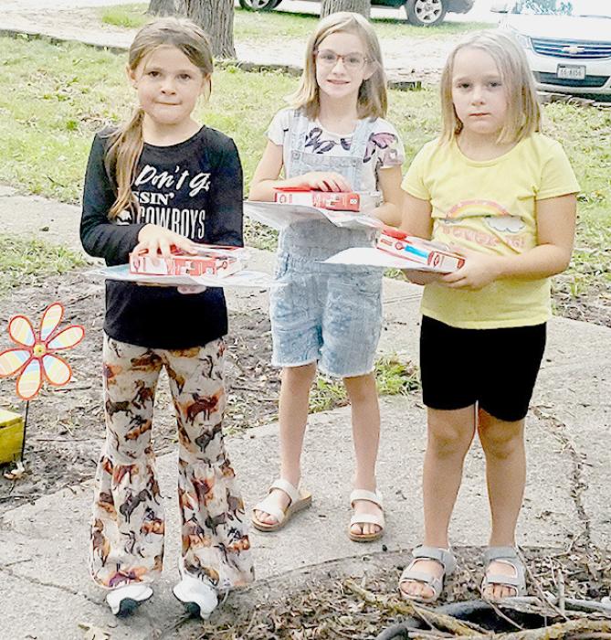 Sophia Harms, Bristol Danielski, and Adalynn Beeken bridged to Brownies.