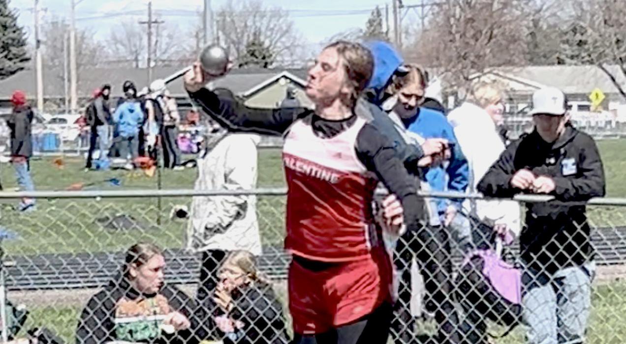 Kinsey Buechle placed fourth in the Shot Put with 34’ 3” and had a personal best at Bassett. Photo by Kara Buechle