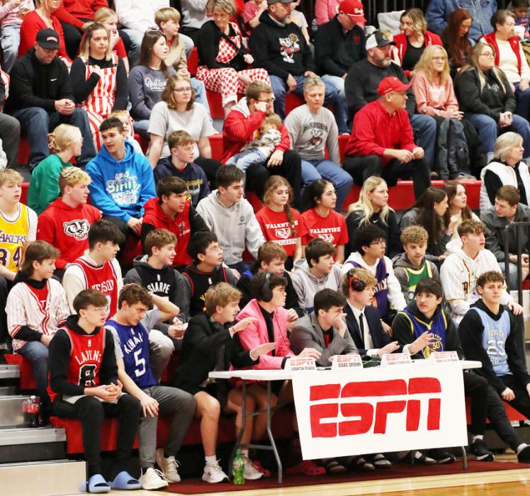 Full stands at the Valentine gym. Coverage by our high school news reporter panel!!