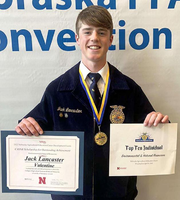 Jack Lancaster earned first place in the Environmental and Natural Resources Career Development Event.