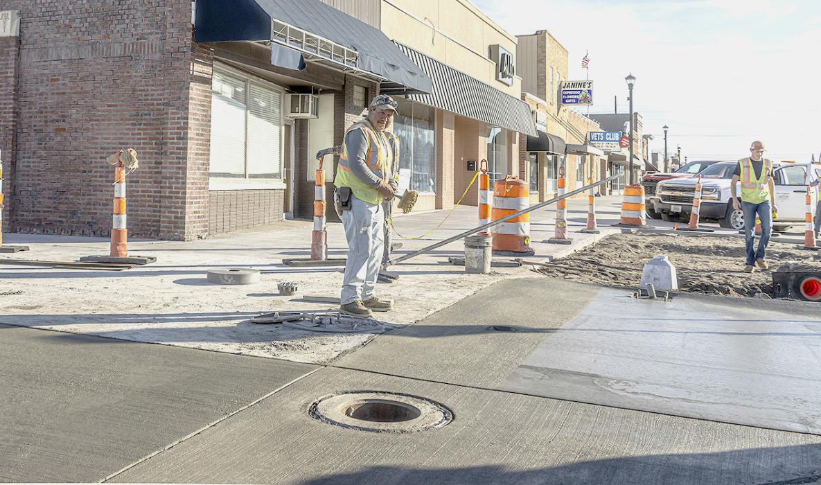 Pictured is the east side of the intersections at Main and Third Streets which are getting ADA compliant crossings. Areas are being left vacant for street lights and traffic signals as well. Photos by Laura Vroman