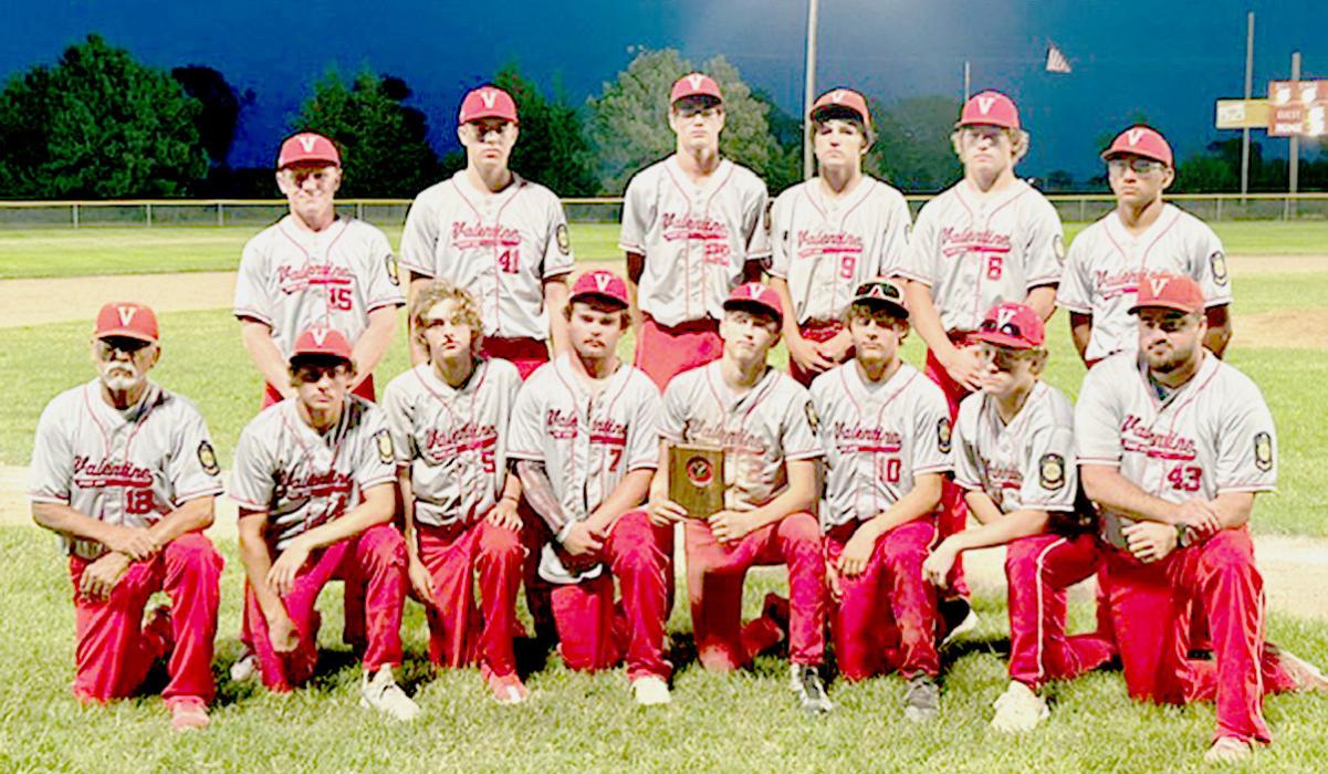 Valentine Post 90 Juniors are pictured, back row, L to R: Isaac Utecht, Duncan Mosner, Isaac Cronin, Trace Buechle, Parker Chavez, Jekhi Williams. Front row, L to R: Coach Kent Lopez, Dominic Beebout, Leighton Reagle, Cinch Miller, Robinson LaDeaux, Trystan Beebout, Garrett Cumbow, and Coach Max Renning.