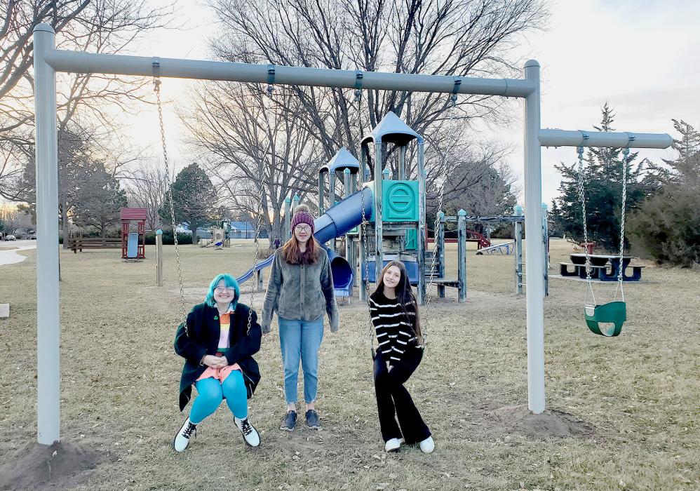 Lilybet Rolfe, Ruthie Kaup and Ellison LaDeaux with the swing set they raised funds to have installed at Ecology Park. This project allowed them to earn their Silver Award with Girl Scout Troop #268. The Cadets held a carnival this past July with fun, games, and prizes to help raise funds for this addition.