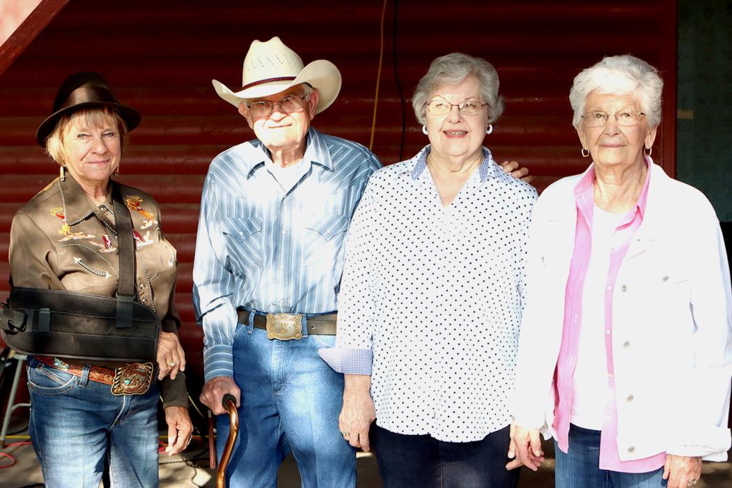At the Tri-State Museum annual breakfast, the TO Ranch was honored. Pictured during the ceremony was Deb Thompson, Bob Stetter, Delia Stetter, and Jimmie Gates. Photo by Scott Bidroski, Sheridan County Journal Star