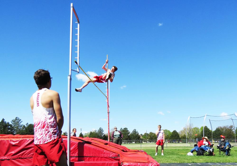Pictured are the Badgers during the 100 Meter Dash : Jackson Huggins - lane 1, Isaac Utecht lane 3, Dominic Beebout - lane 4, and Trystan Beebout - lane 5.