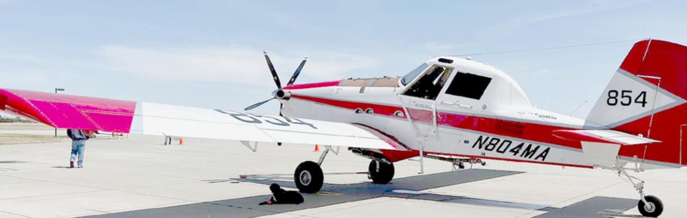 Shown above is the SEAT (single engine airtanker) at the SEAT Base in Valentine. As a part of LB634, the Wildfire Control Act of 2013, the contracted SEAT plane is available to volunteer fire departments during the summer each year. Photo by Nebraska Forest Service
