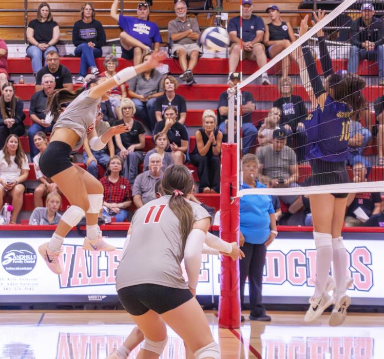 Mia Sherbyn #14 sends that ball back over the net with some giddy-up and go! Photos by Tina Boone