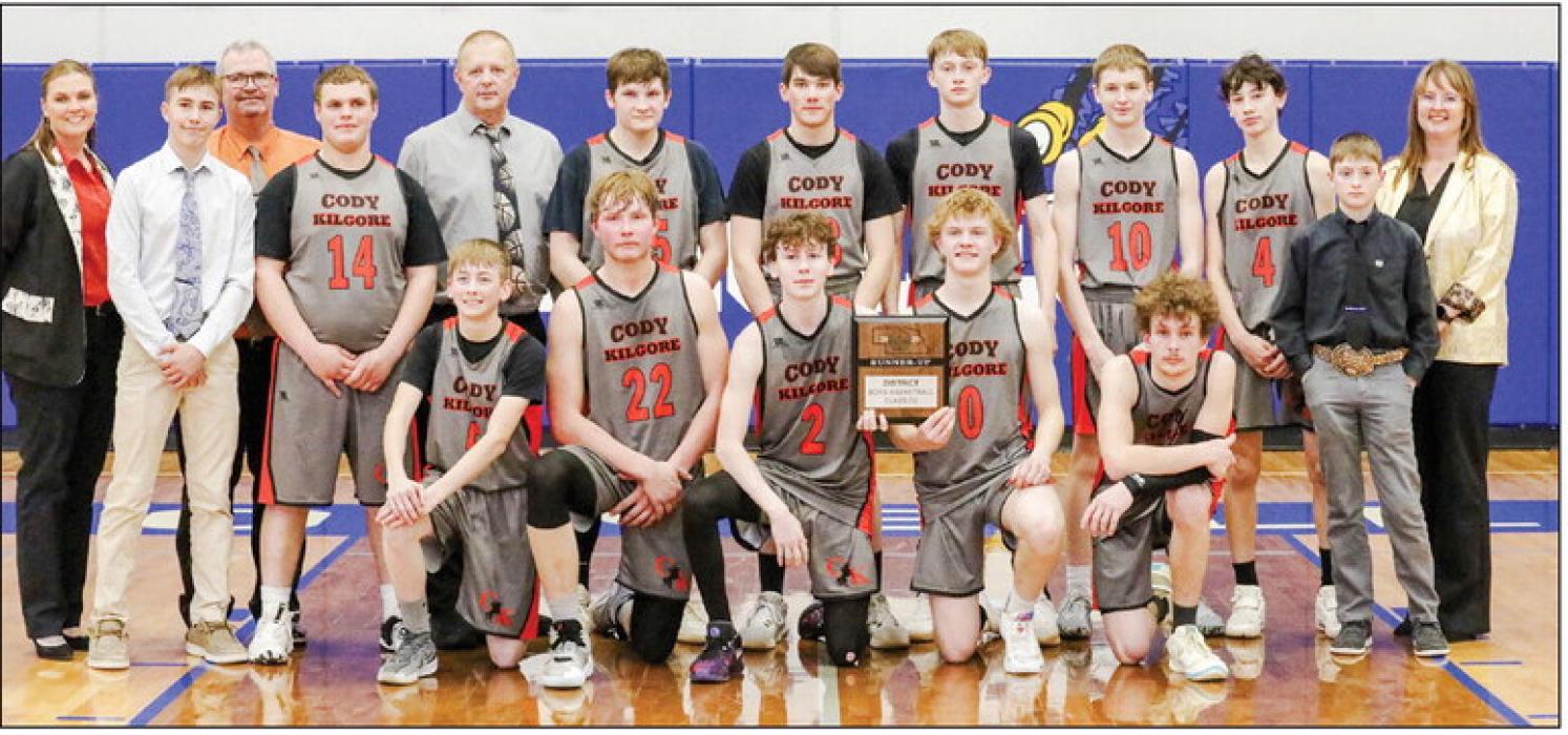Pictured are back row, L to R: Assistant Coach Emma Kuhn, Will Cox, Wesley Willert, Assistant Coach Kevin Ravenscroft, Head Coach Scott Kuhn, Hesston Fay, Blake Lancaster, Cash Cooper, James Walkling, Teagen Fish, Tanner Heath, and Assistant Coach Shontell Roseberry. Front row, L to R: Luke Cooper, Cooper Pitkin, Tristan Fish, Brady Skinner, NS Jasper Roseberry.