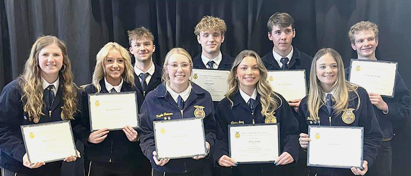 2024 State Degree Recipients included: Mataya Morrison, Hailey Witte, Johnny Kruger, Mitch Kluender, Lex Larsen, Alexis Long, Kaylee Hanson, Kinsey Buechle, Preston Stoeger.