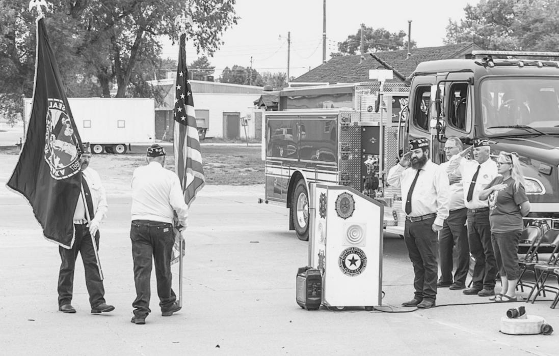 In the distance Breanna Wirth was singing America the Beautiful while the Cherry County Color Guard posted the colors at the 9-11 remembrance, Saturday, September 11, 2021. Photo by Laura Vroman