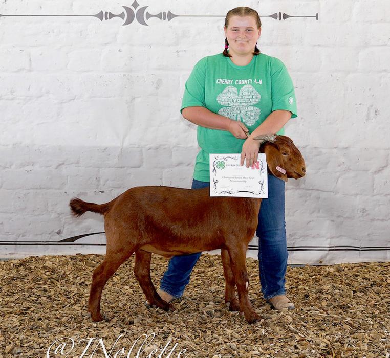 Champion Senior Meat Goat Showmanship honors went to Emma Thompson.