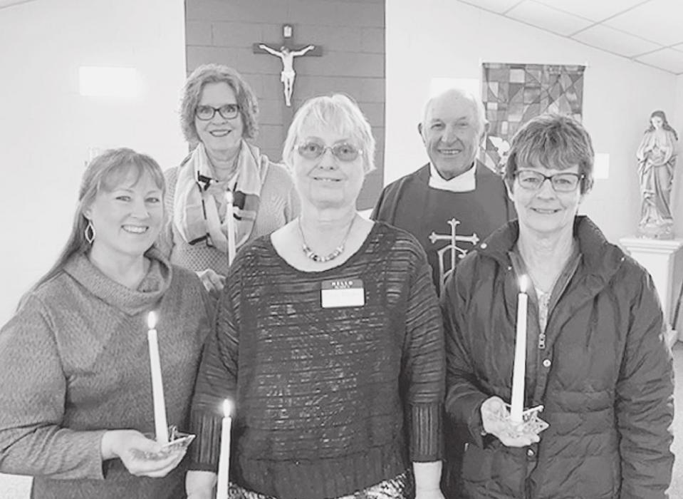 Pictured are back row, L to R: Sandy Eggert and Rev. Lou Nollette. Front row, L to R: Justina Benscoter, Cindy Dunbar, and Marie Young.