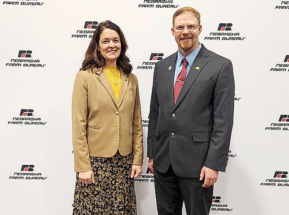 Members of Cherry County Farm Bureau attended the Nebraska Farm Bureau Annual Meeting and Convention in Kearney December 5 and 6. Pictured from left are Bree DeNaeyer of Seneca; and Daniel Hasart of Wood Lake.