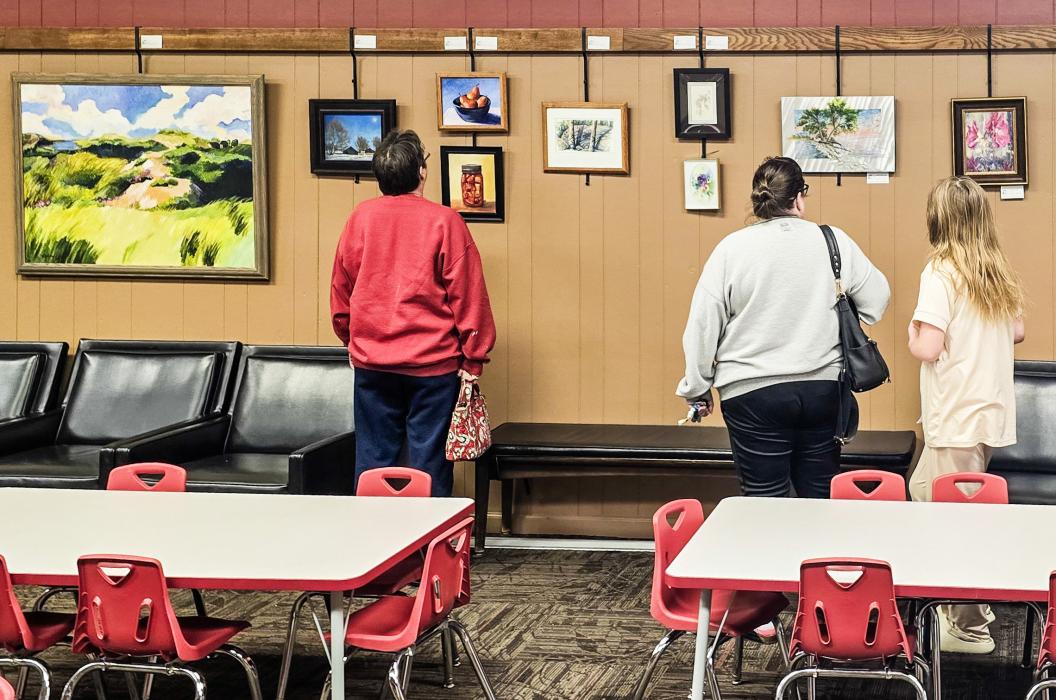 Amazing art work is on display at the Valentine Public Library through the end of March, that has been collected by Sand Painter Art Club members. Photo by Laura Vroman