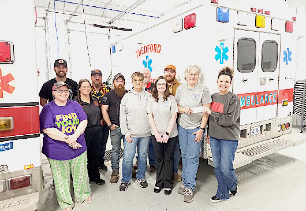 Members of Thedford Fire and Thedford Rescue are pictured back row, L to R: Spencer Burk, Dawn Bryant, Dan DeNaeyer, Robert Mills, Kevin Hood, Gordon Needs. Front row, L to R: Brenda Corbin, Pat Neben, Jemma DeNaeyer, Shirley Hanna, Kimberly Johnson.