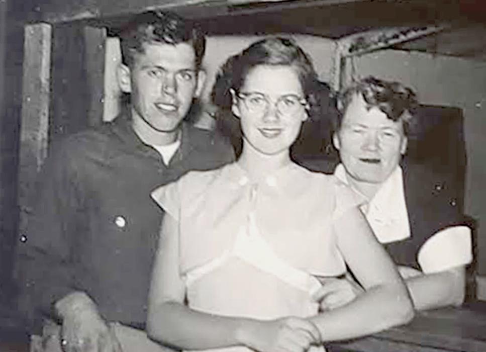 A photo from their last evening home, July 13, 1950, shows Dale next to his sister Carol, and mother Mabel Thompson. This was a send off for Dale and his brother Gene as they prepared for the Korean War.