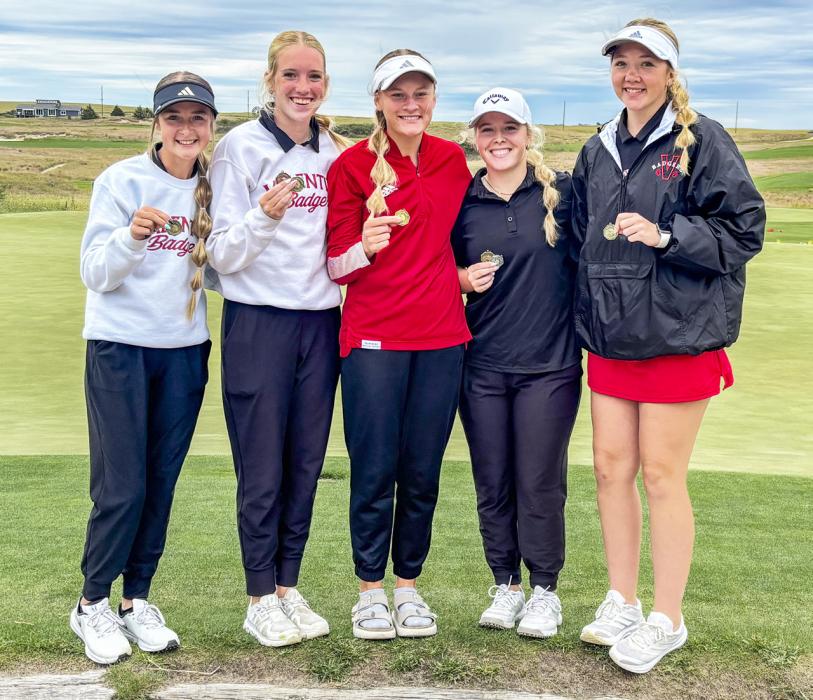 Pictured are the Valentine Lady Badger champions of the Gothenburg meet. Pictured are from L to R: Kassie Hanson, Rylee Wackler, Joni Cox, Tierney Miller and Leah Osnes.