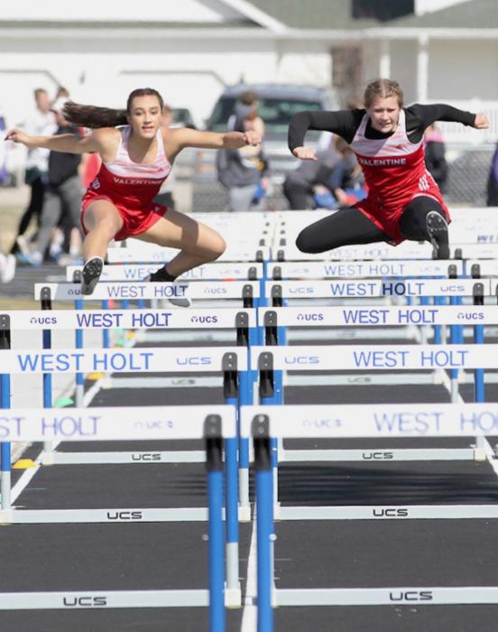 Ariana Blume and Kimber McGinley compete in the 300 Meter Hurdles where they placed 13th and 20th respectively.