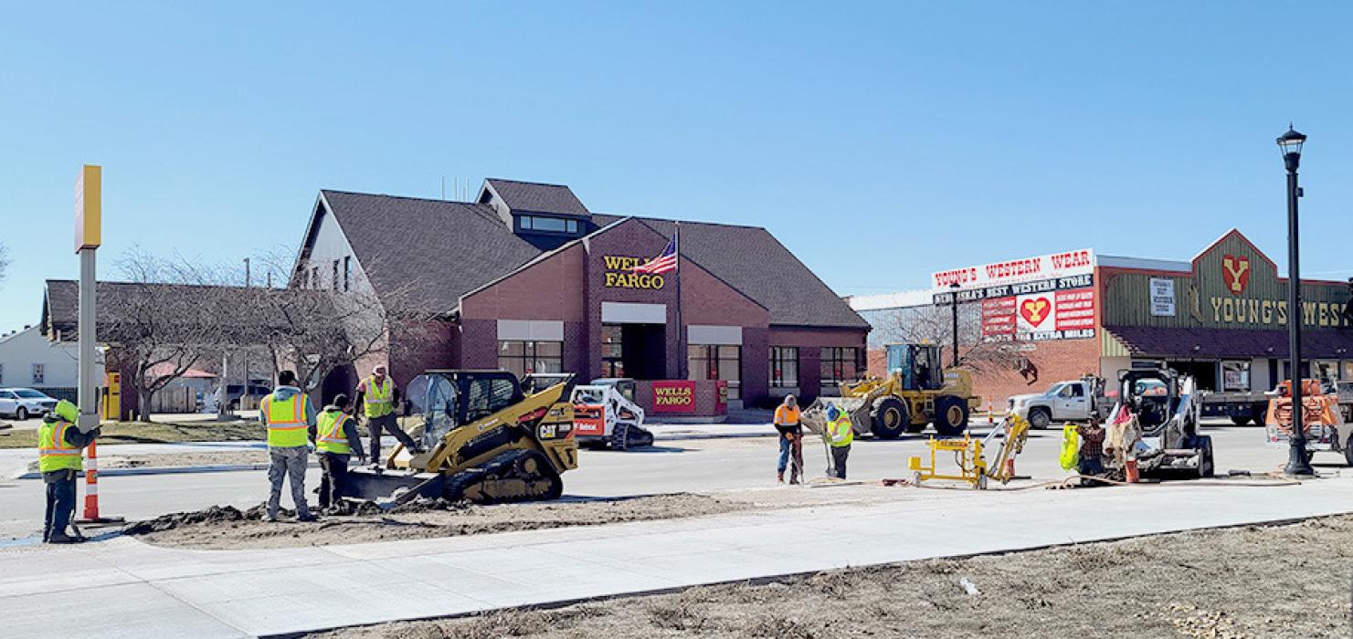 Paulsen Inc., is preparing for sidewalks on First and Main Street, Thursday, April 7, 2023. Photo by Laura Vroman