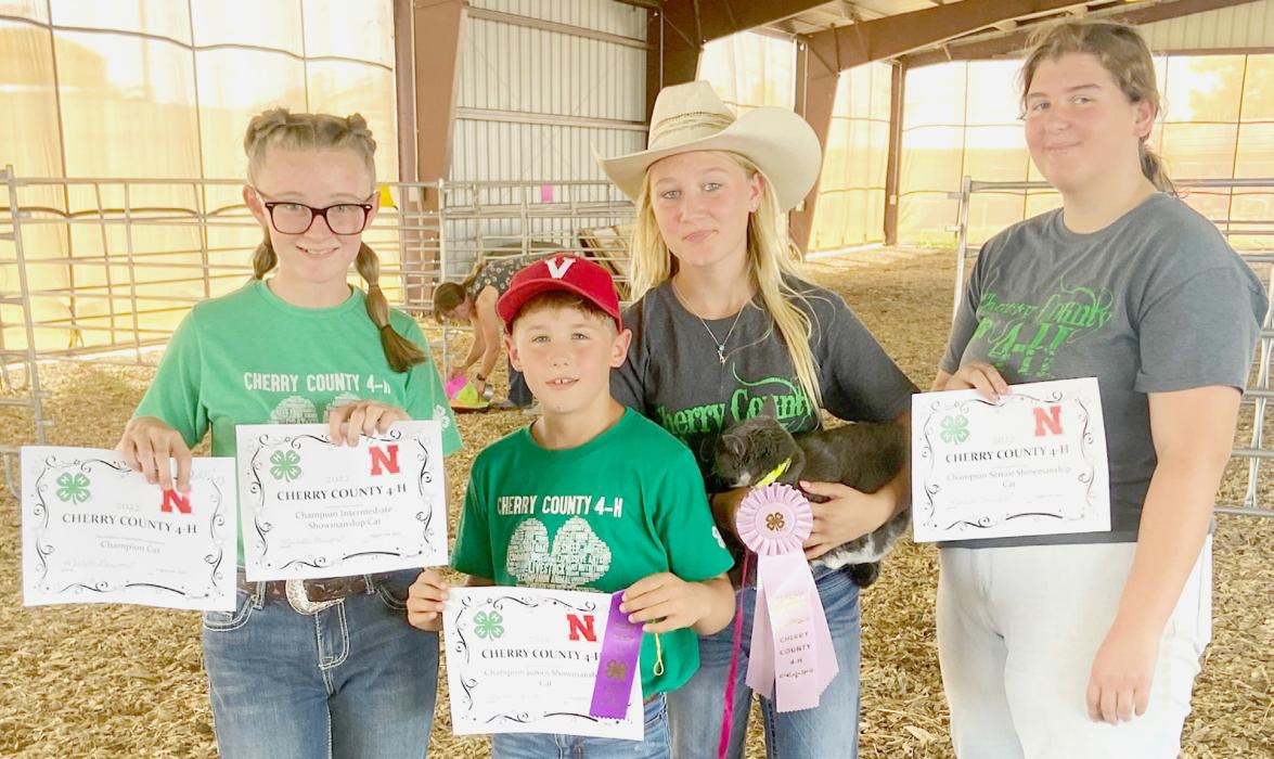 Cat Show Award winners are pictured from L to R: Madysyn Bopp, Tilden Foster, Keeleigh Burge, and Jenalee Garwood.