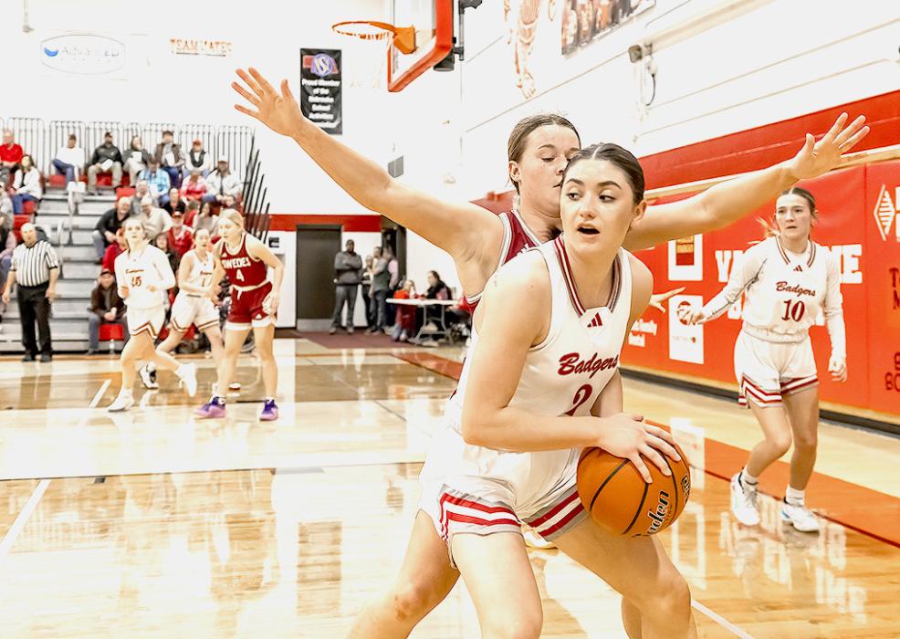Alivia Patterson #2 protects the ball in an attempt to get it to her teammate, Friday, February 2, 2024.