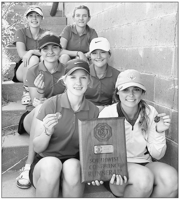 Pictured are from back row, L to R through the front: Kaylee Hanson, Kaetryn Bancroft, Mekallyn Bancroft, Jaycie Cox, Becca McGinley and Nicole Williams. The team is coached by Mr. Muirhead and Mrs. Houdek.