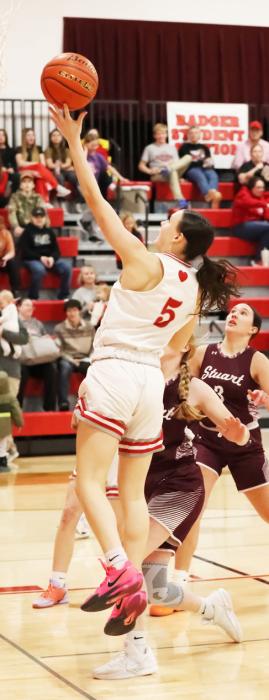 Clarrah Beebout #5 up for 2 against Stuart.