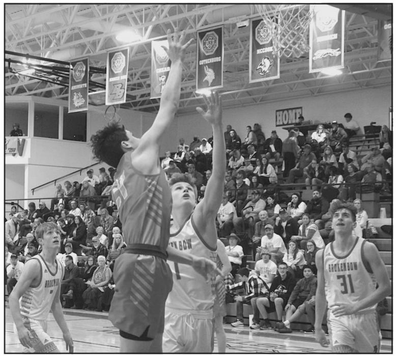 Andon Olson putting up a shot in the game against Broken Bow.